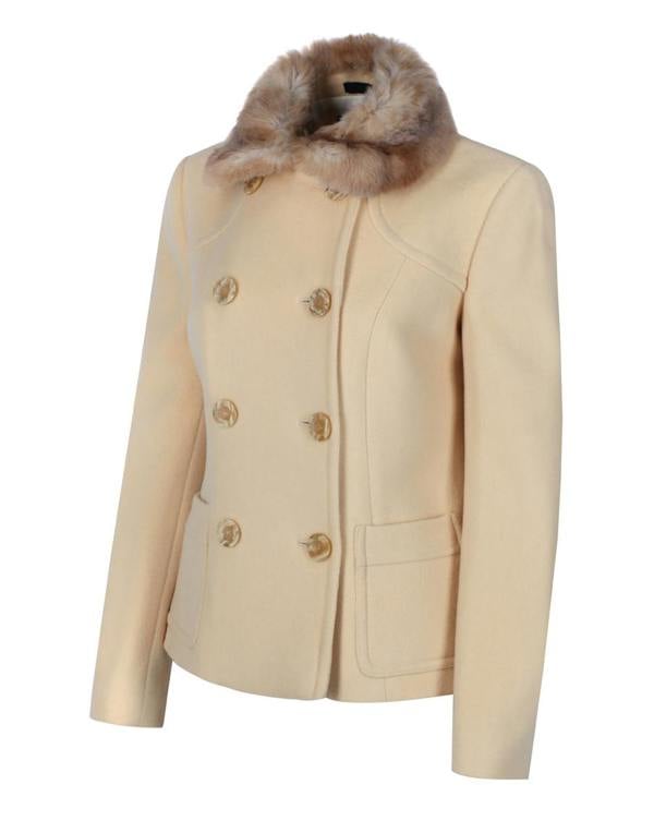 Myles Anthony Cream Reefer Style Wool Jacket With Faux Fur Collar