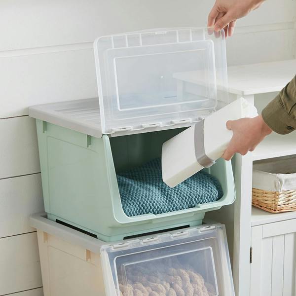 Stackable Plastic Storage Box with Lid and Wheels