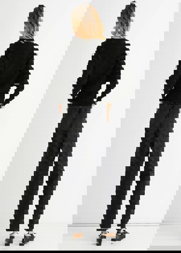 Gini London Black Slash Neck Crop Bow Knit Jumper