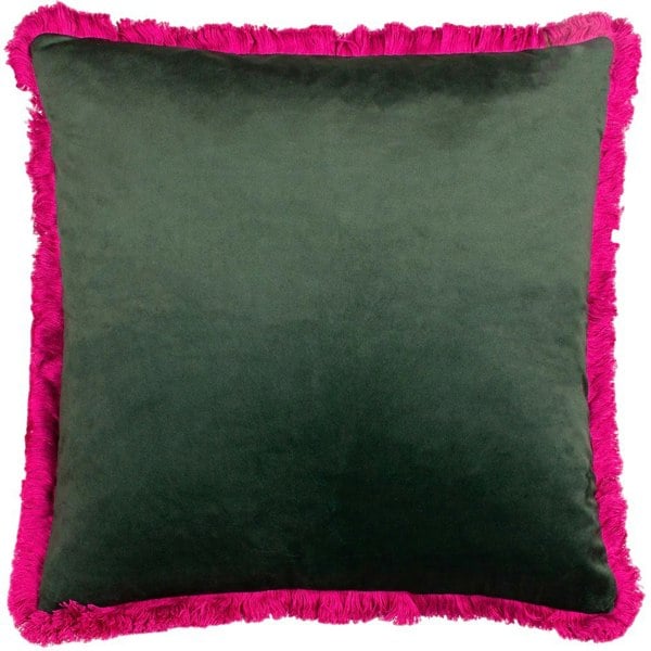 Paoletti Lupita Fringed Cheetah Cushion Cover - Emerald/Pink