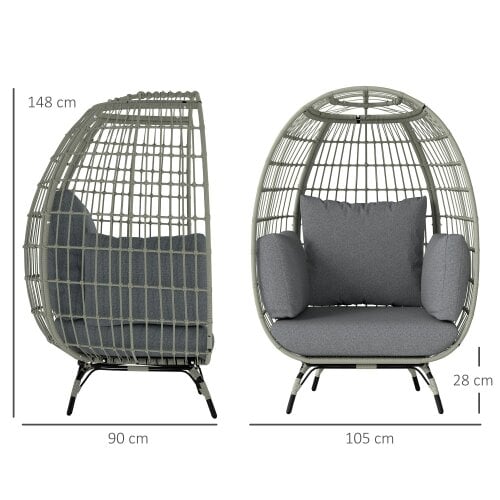Wyld Haus Tomova Grey Rattan Rope Grey Egg Chair with Cushions And Matching Pillows