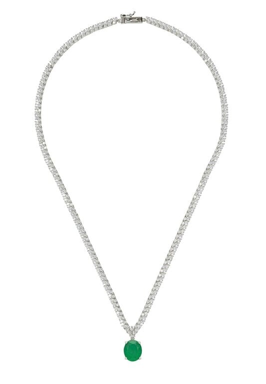 Latelita Garbo Oval Gemstone Tennis Necklace Emerald Silver