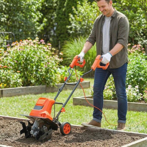1500W Electric Garden Tiller w/Foldable Handle, 40cm Working Width, 20cm Tilling Depth, 6 Blades, 2 Adjustable Wheels - Orange
