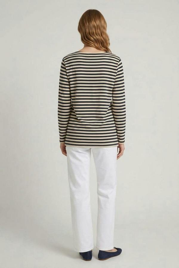 Navy | Striped Relaxed Long Sleeve Top