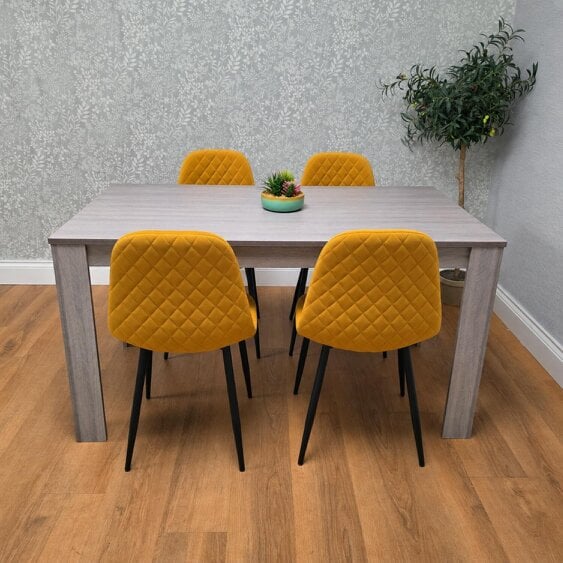 Kosy Koala Modern Rectangle Dining Table Set With 4 Mustard Gem Chairs Dining Room Furniture