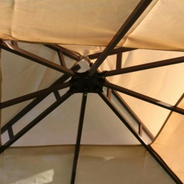 The Garden Marketplace 2.5m Square Gazebo with Beige Polyester Cover and 4 Curtains, Steel Frame with Leaf Corner Design