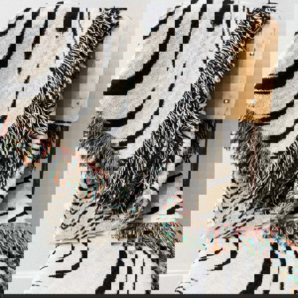 Anyhouz Anycozy Throw Blanket Faux Cashmere Sofa Cover Black Water Waves Pattern Tassel Soft Picnic Camping Mat 130*160cm