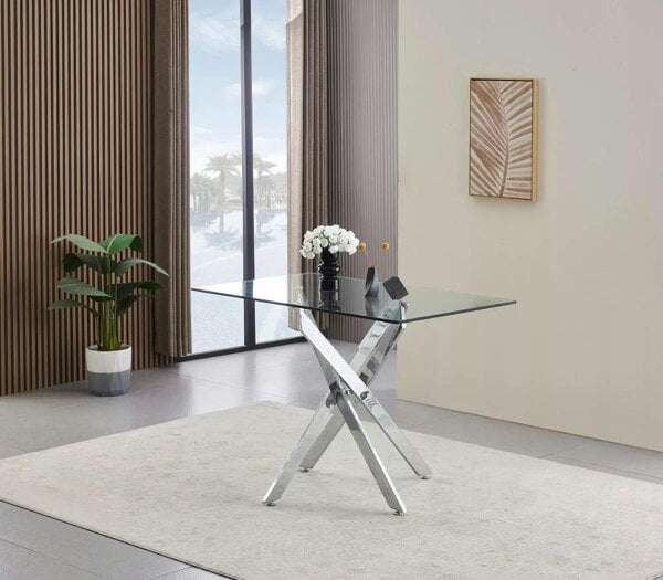 Kosy Koala Glass Dining Table Chrome leg Rectangle Dining Room Kitchen Furniture