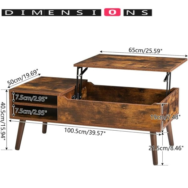 Modcraft Lift-Top Coffee Table with Hidden Compartment and Adjustable Storage Shelf