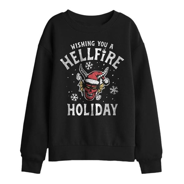 Stranger Things Kids Hellfire Holiday Sweatshirt - Black
