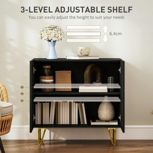Wyld Haus Diro High Gloss Black Geometric Pattern Sideboard With Gold Hairpin Legs