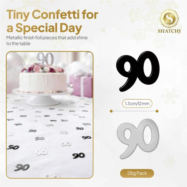 90th Birthday Black and Silver Foil Confetti Family Pack for Table Decoration image 1