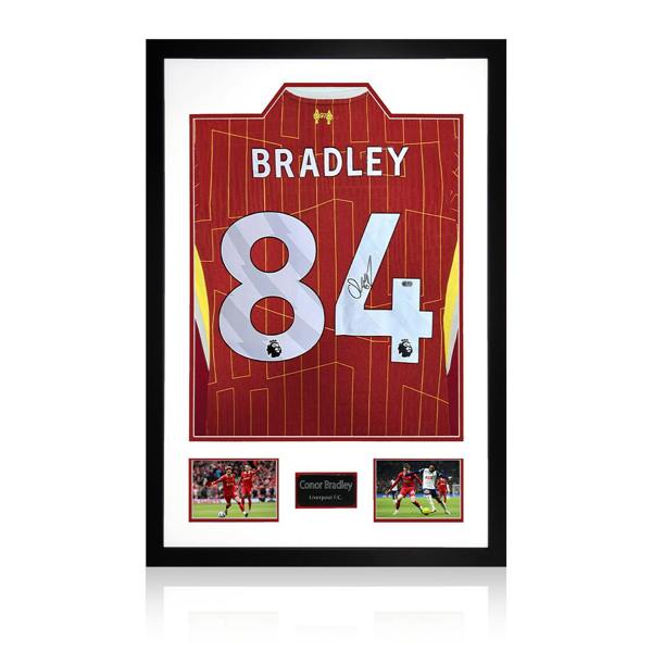 Conor Bradley Signed Liverpool Shirt Premium Frame (ACG Cert)