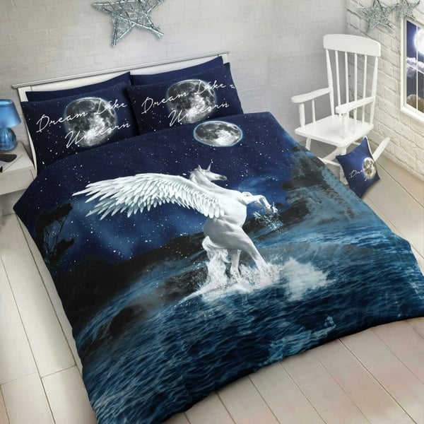 Velosso Dream Like A Unicorn Printed Cotton Blend Duvet Cover and Pillowcase Set