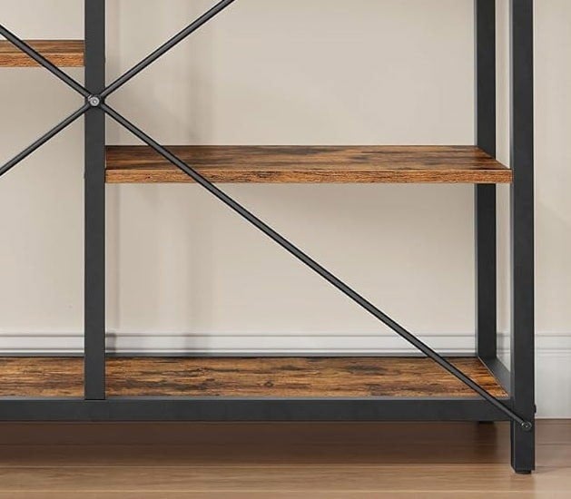 Modcraft 5-Tier Rustic Brown & Black Industrial Bookcase with 10 Compartments