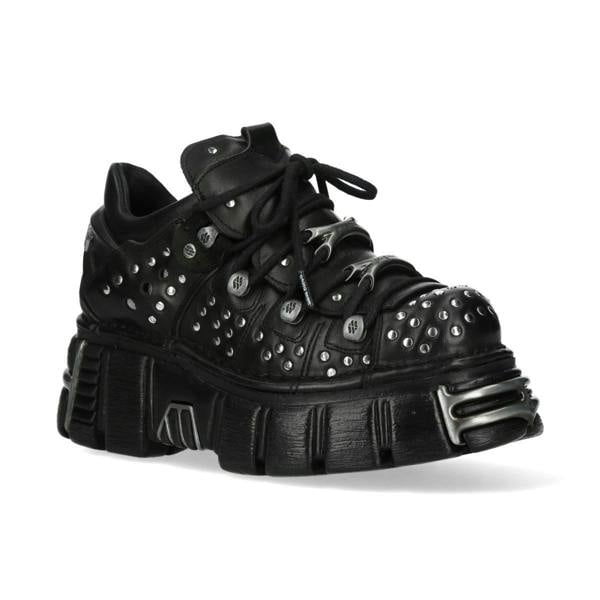 New Rock M-120NR-C1 Black Leather Gothic Platform Ankle Boots