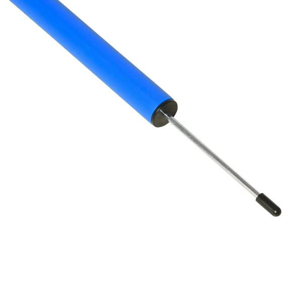 Blue agility training pole with pointed metal ground stake