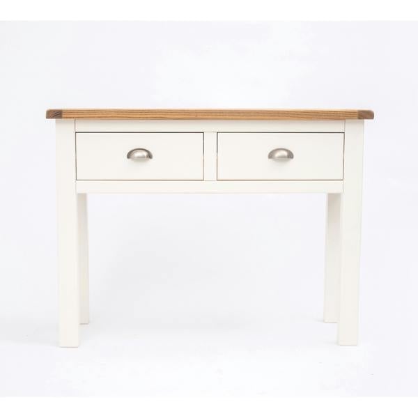 Lovere Off White 2 Drawer Console Table Satin Chrome Cup