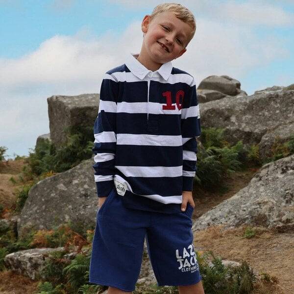 Lazy Jacks LJ78C - Long Sleeve Rugby Top - Marine/Rouge