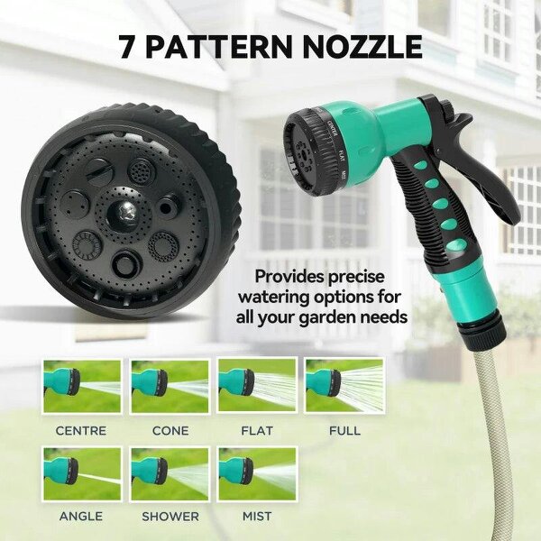 Bobobiy Retractable Hose Reel Wall Mounted, 20+2m Garden Hose Pipe Reel with Lock, 7 in 1 Spray Nozzle, 180° Swivel, 54 x 20 x 39 cm, Black