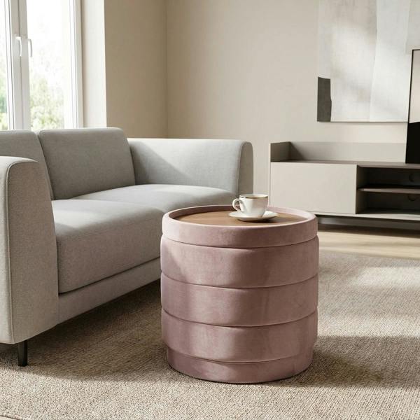 Garden Greatness Blush Pink Storage Ottoman with Tray Top