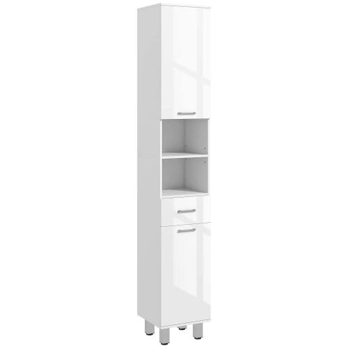 Bobobiy 71" Tall Slim Bathroom Storage Cabinet, Tall Narrow Cupboard with Drawer, 2 Doors Cabinets and Adjustable Shelves, High Gloss White