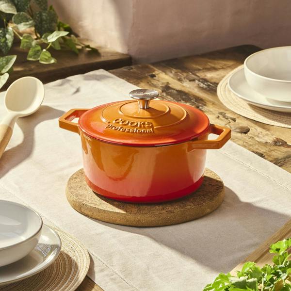 Cooks Professional 20cm Cast Iron Casserole | Orange