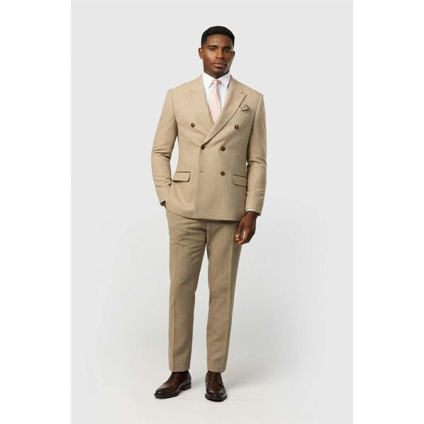 Antique Rogue Slim Fit Baxter Camel Double Breasted Herringbone Jacket