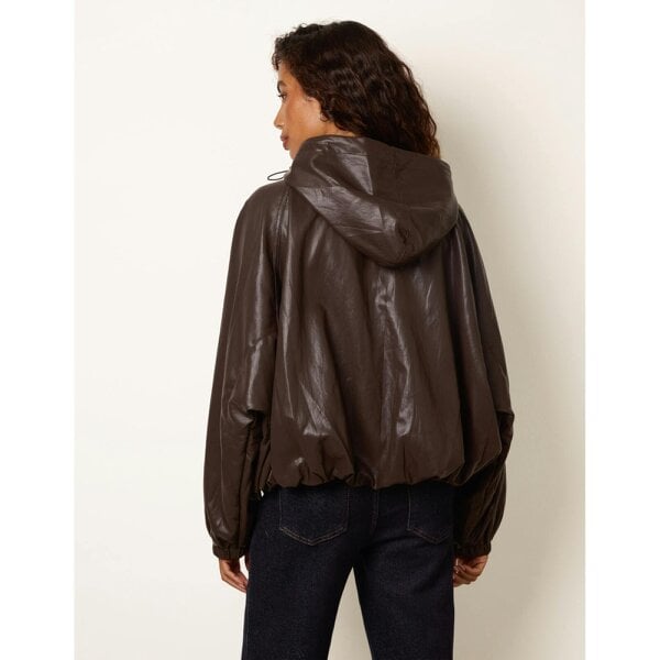 Blue Vanilla Hooded Leather Look Bomber Jacket