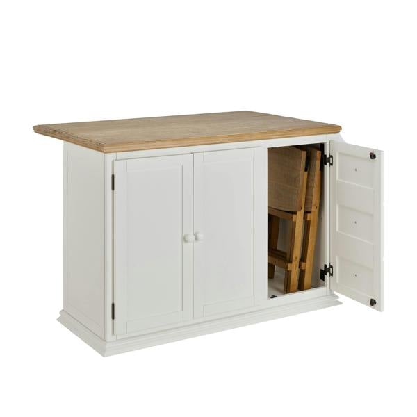 Statement Furniture Shire Breakfast Bar White Kitchen Storage Trolley with Oak Top Extendable Rolling Kitchen Island