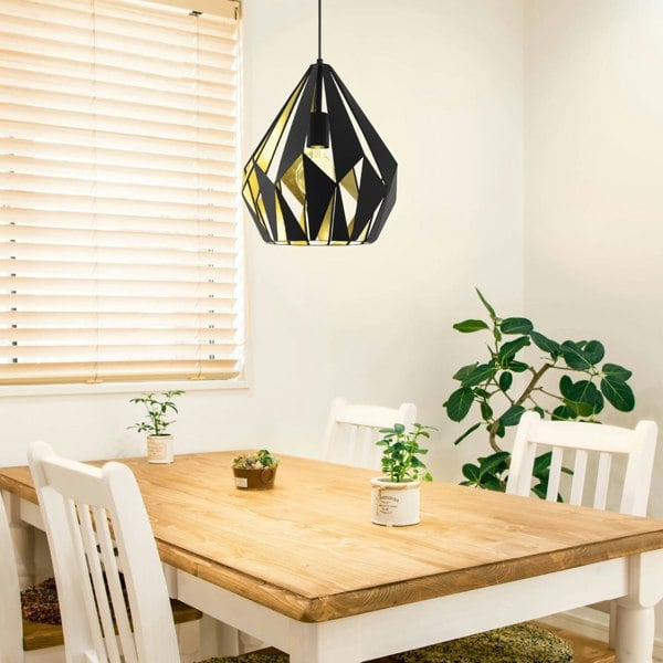 EGLO Carlton 1 Single Pendant Light E27 Black Gold