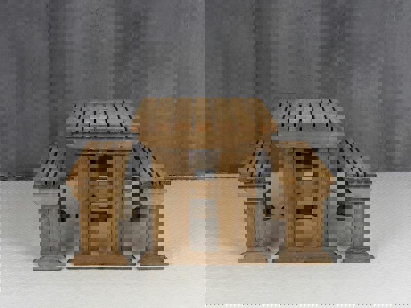 Aspen Picnic Table and Benches Set - Rustic Finish Wooden Outdoor Dining Set for Gardens and Patios