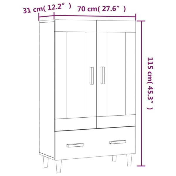 Berkfield Highboard Smoked Oak 70x31x115 cm Engineered Wood