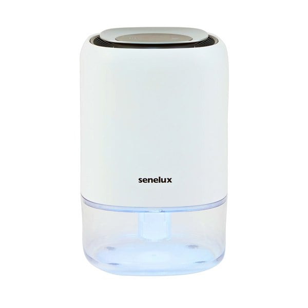 1100ml dehumidifier fully switched on with colour changing LED lights currently showing the blue colour vibrantly.