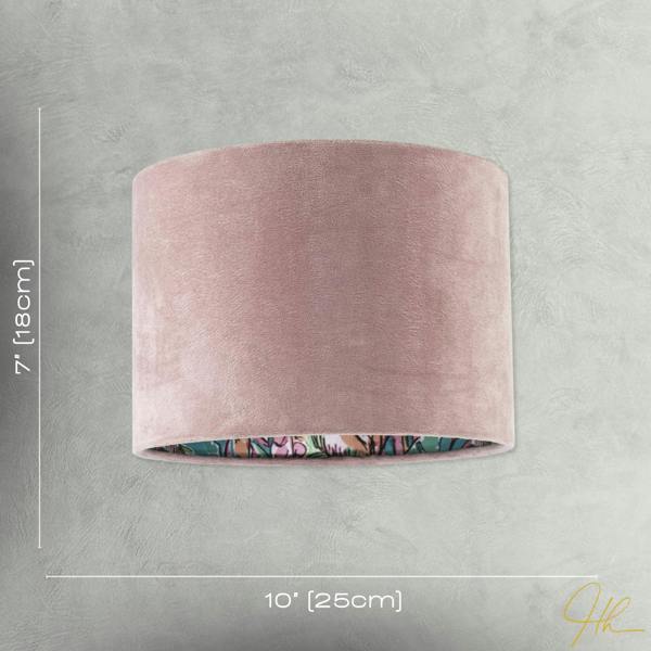 Rose Pink Velvet Drum Lamp Shade with Inner Watercolour Floral Pattern Image 7