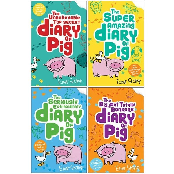 Diary Of Pig Emer Stamp 4 Book Set - The Big Fat Totally Bonkers & more