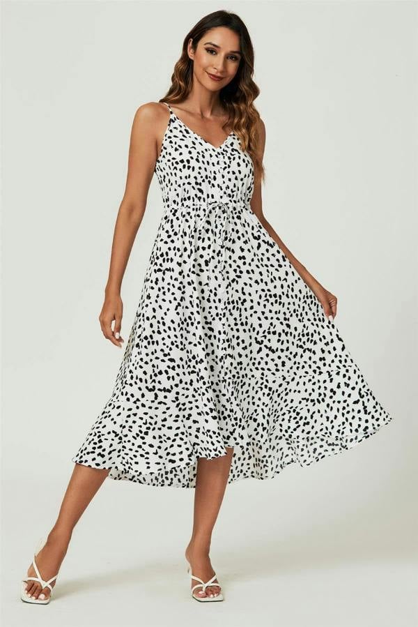 FS Collection Button Down High Low Strappy Dress In White