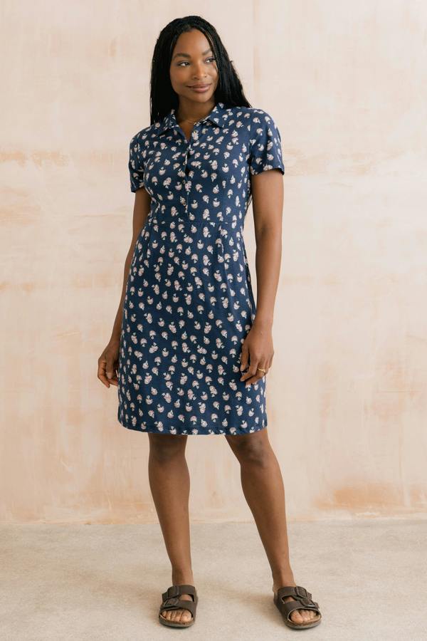 Lily & Me Elmore Printed Organic Jersey Shirt Dress Navy