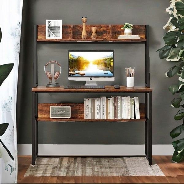 Rafaelo Mobilia 3 Tier Industrial Writing Desk Rustic Brown