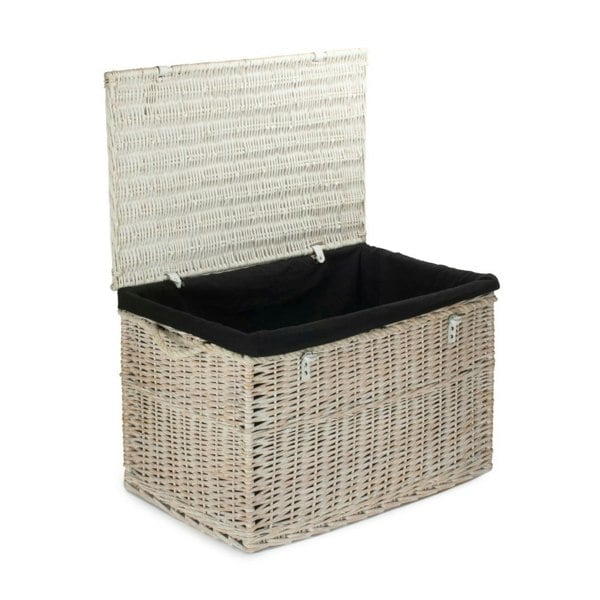 Large White Wash Storage Hamper With Black Lining Wicker Basket