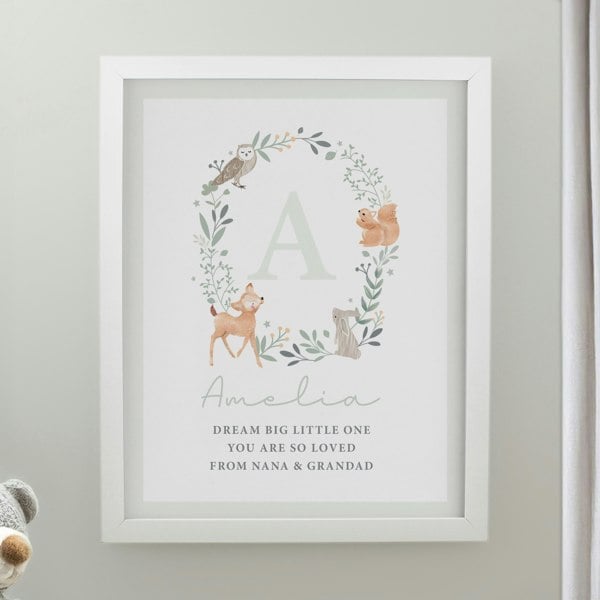 Personalised Memento Company Personalised Woodland Initial White Poster Frame