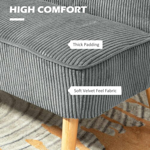 Wyld Haus Dinovi Grey Corduroy 2 Seater Sofa Natural Wooden Legs
