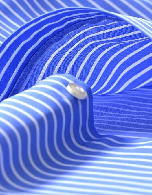 Men's Contrast Collar Striped Sky Formal Shirt