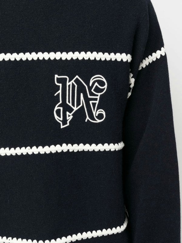 Palm Angels Monogram Striped Sweater Navy Blue - Supplied FashionPALM ANGELS