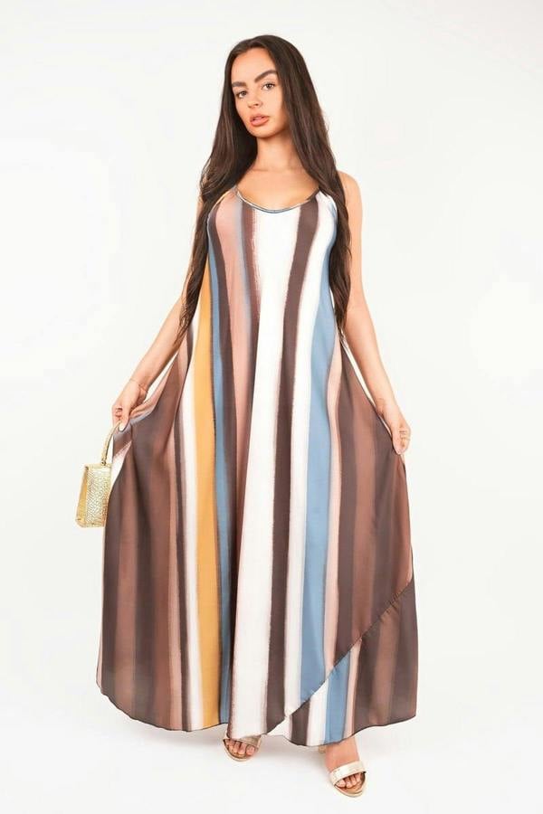 Naela Strappy Printed Maxi Dress - Brown