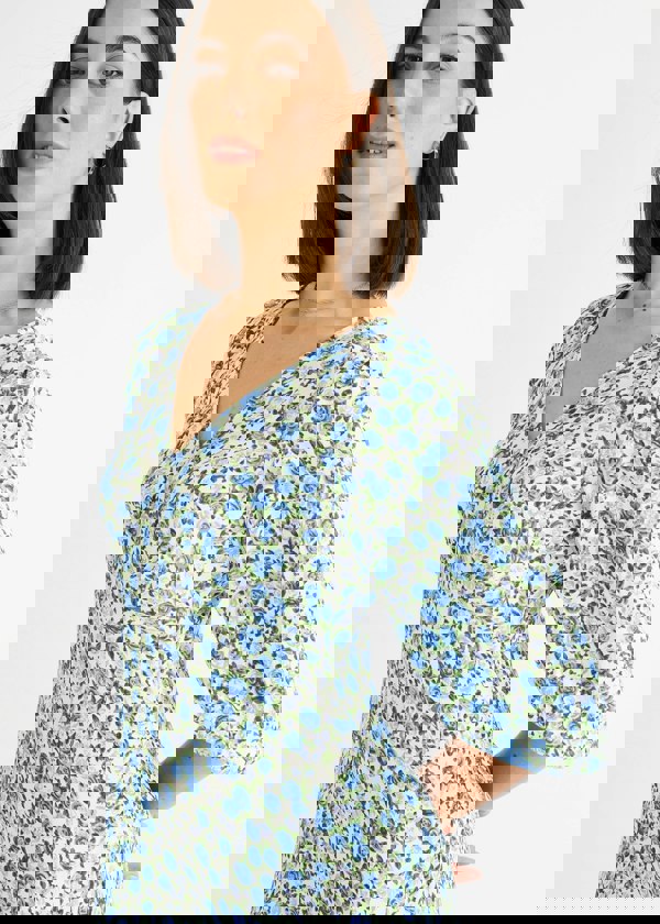 Gini London Blue Floral Print Viscose Midi Dress