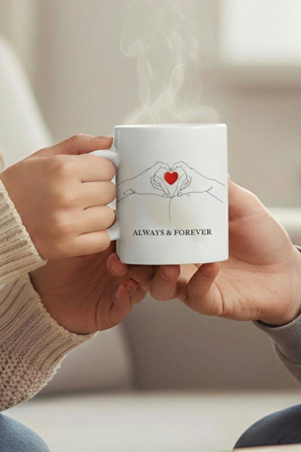 Dyzi Always & Forever Heart Line Art Printed Mug Valentine’s Day Gift
