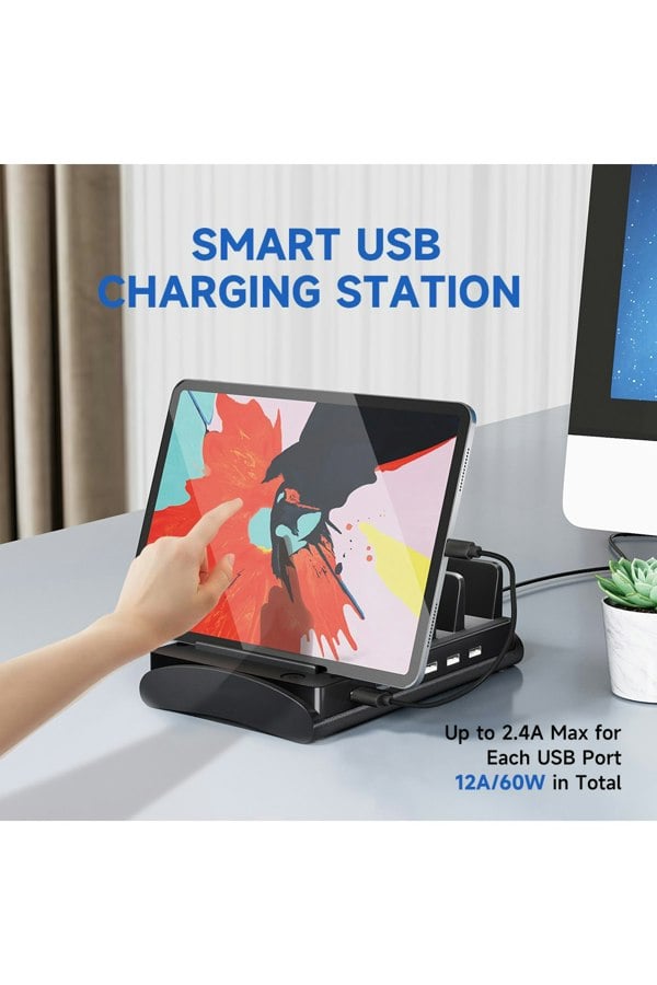 Living and Home 60W 6-Port USB Charging Station for All Devices with 6 Cables