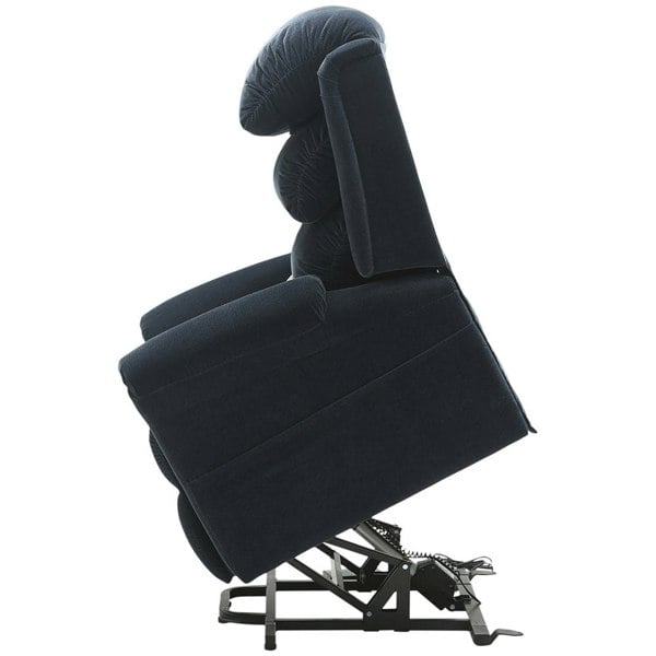 Dual Motor Rise and Recline Armchair - Waterfall Pillow - Blue Chenille Fabric Loops