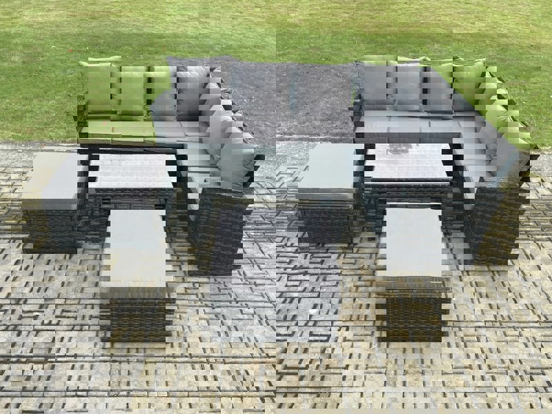 Fimous 8 Seater Wicker PE Outdoor Garden Furniture Set High Back Rattan Corner Sofa Set with 2 Big Footstool Rectangular Coffee Table